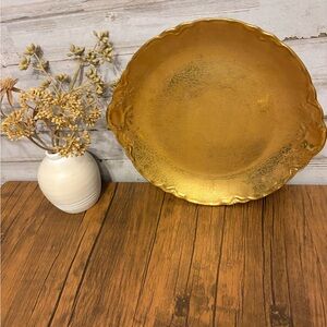 Vintage 1940s Wheeling Co. Gold Serving Plate Signed